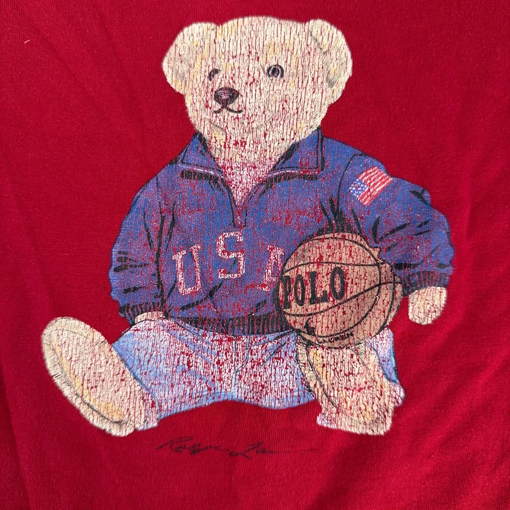 Ralph Lauren 4T T-Shirt Polo Bear USA Basketball Graphic Red Short Sleeve Tee‎